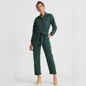 The cutest LUCKY tie front utility jumpsuit olive.